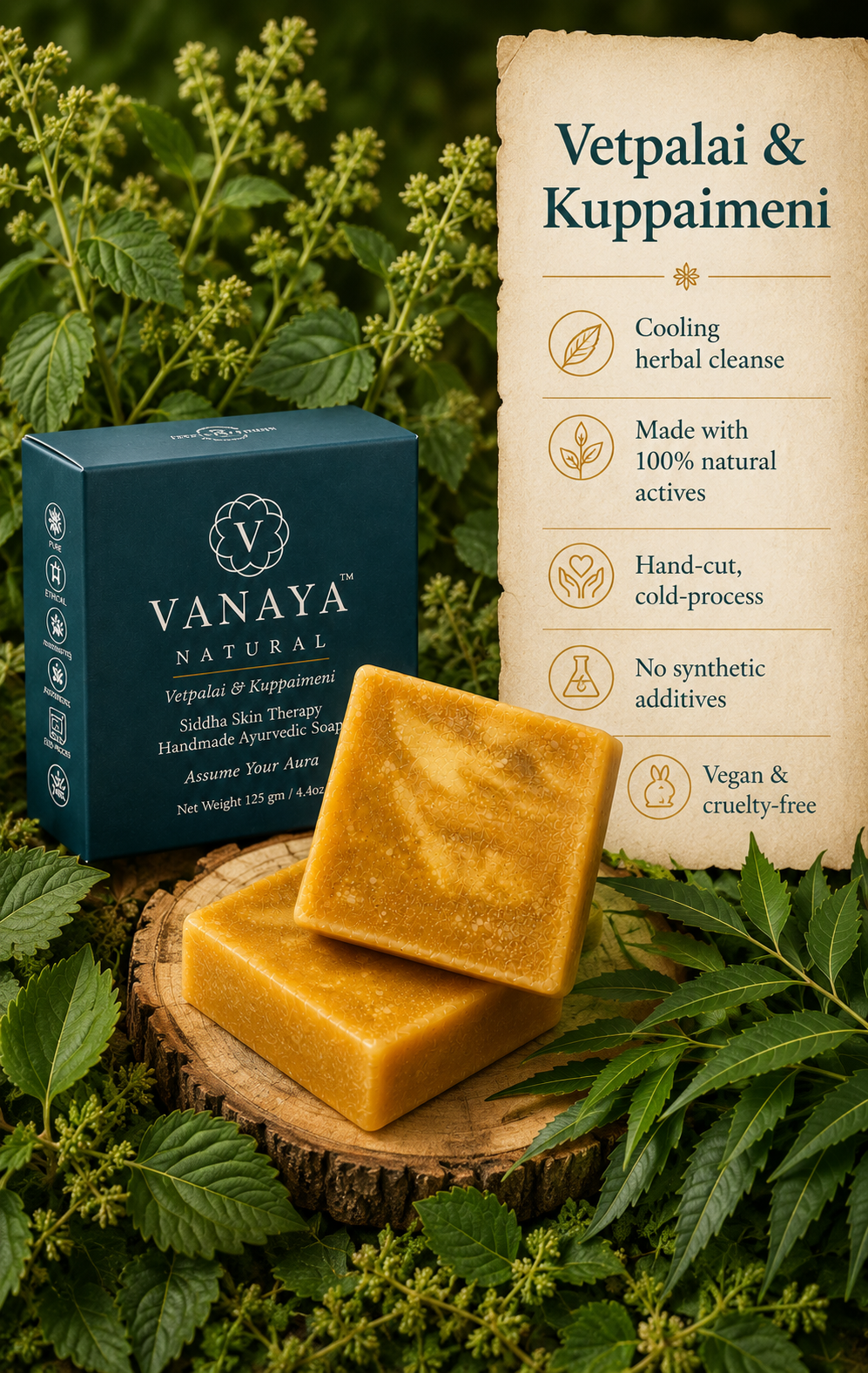 Vanaya Natural Vetpalai Kuppaimeni Soap Bar 125gm - Gentle Daily Cleanse