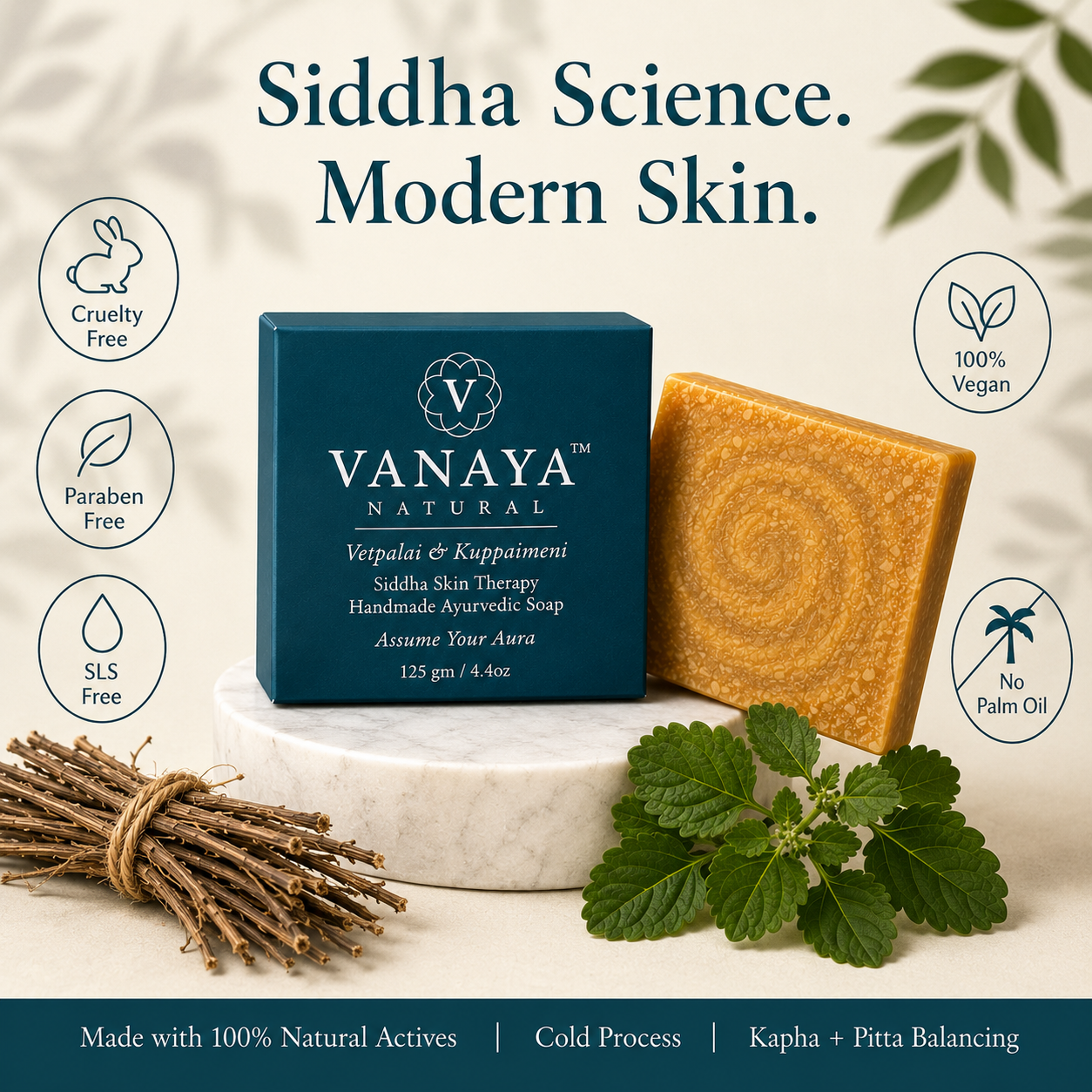 Vanaya Natural Ayurvedic Soap - Cold Process Handmade Palm-Free SLS-Free Vegan