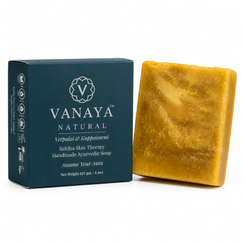 Vanaya Natural soap bar and packaging on a white background